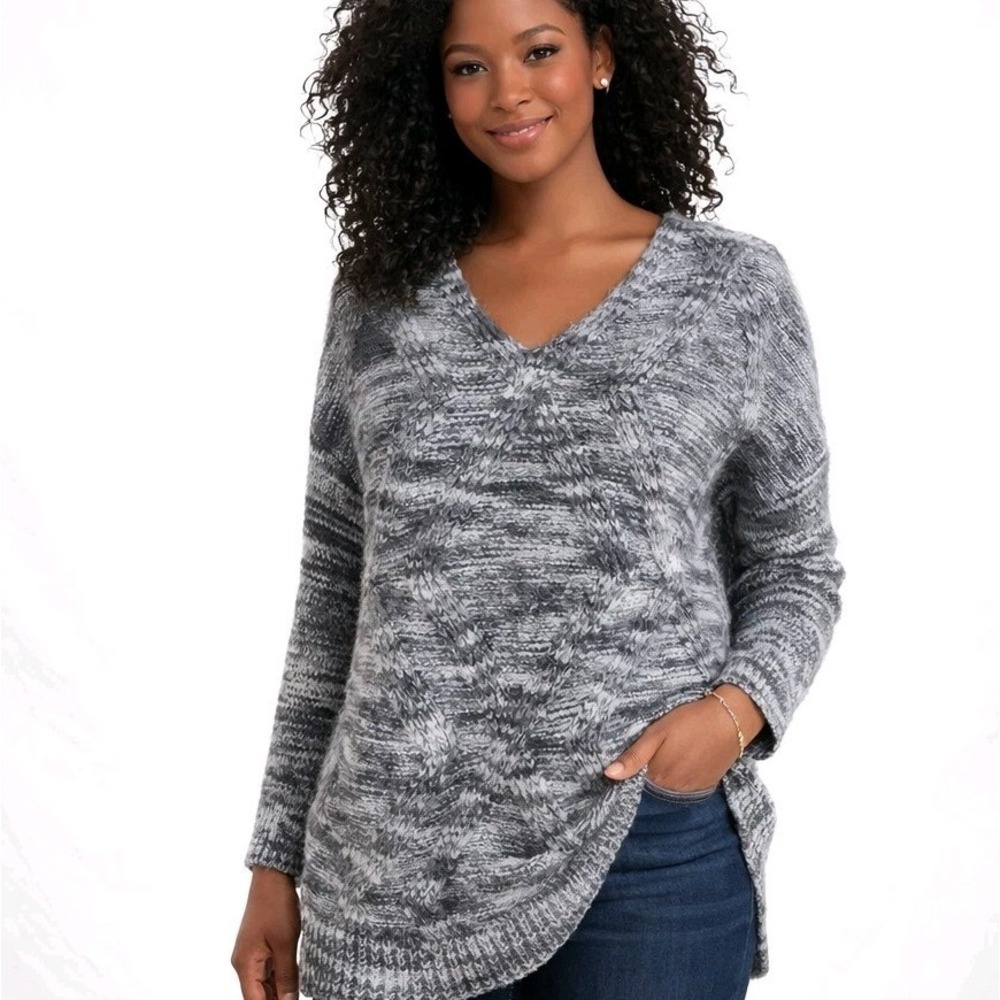 A.N.A a new approach Size‎ XL Gray V-neck Cozy Herringbone Knit Long Slv Sweater